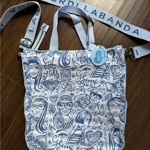 JORDI LABANDA canvas surf/glam girls tote with crossbody strap and keyring.